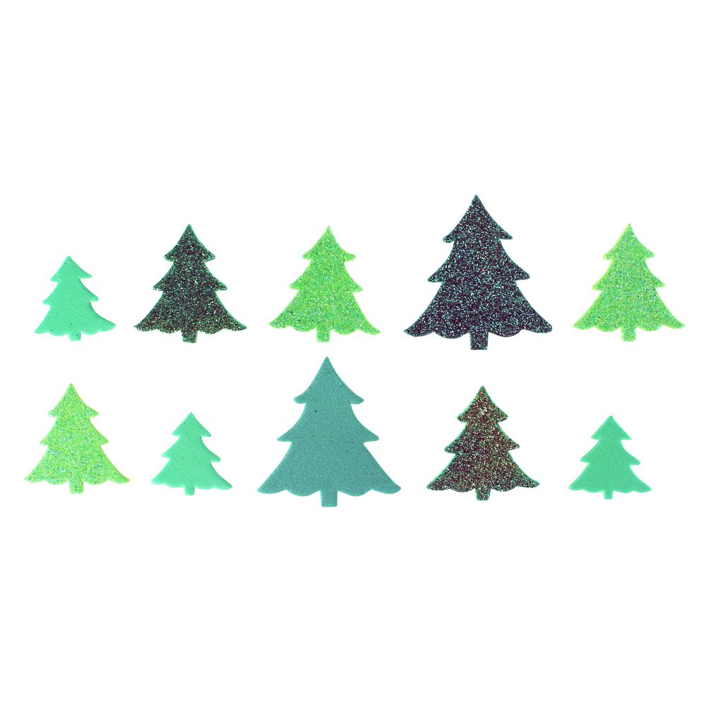 Pack de stickers, motif sapin en mousse pailletée - 60 pièces