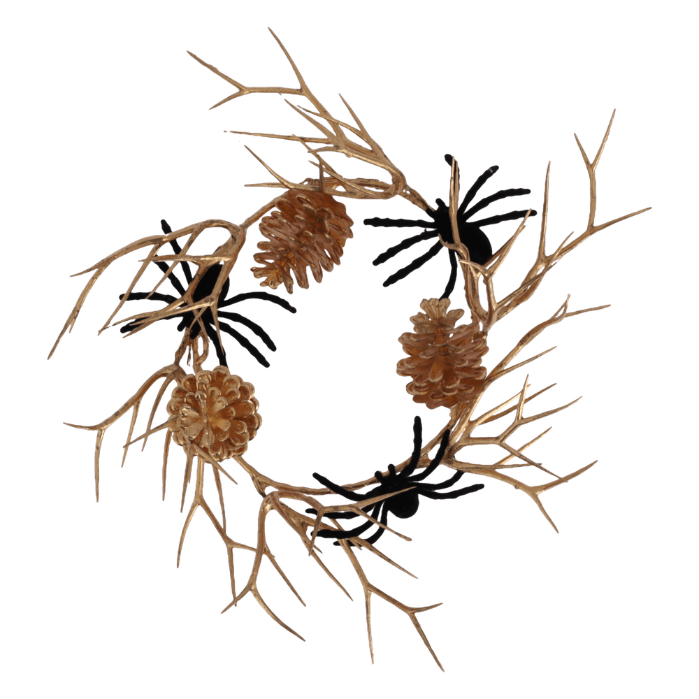 Couronne Halloween avec araignées en velours, noir/doré - D.23cm