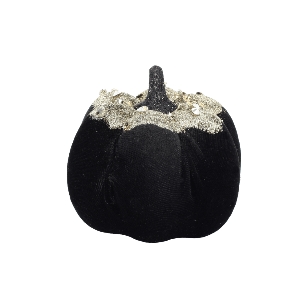 Citrouille en velours noir et paillettes - D.9x10cm