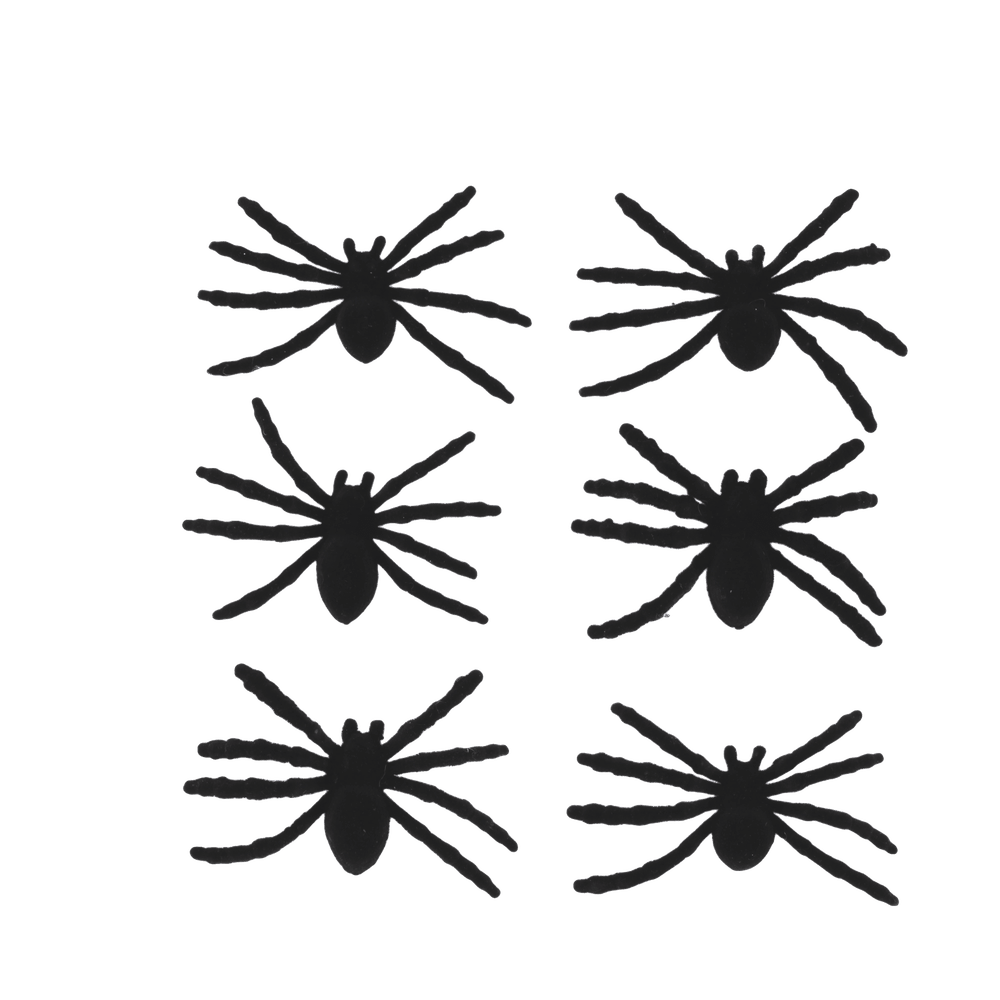 6 araignées adhésives en velours, coloris noir - 7x5,5cm