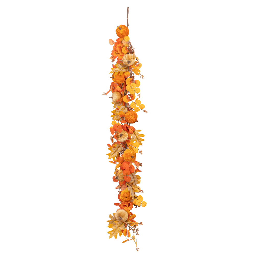 Guirlande Cottage avec citrouilles en velours, coloris orange - 1,20m
