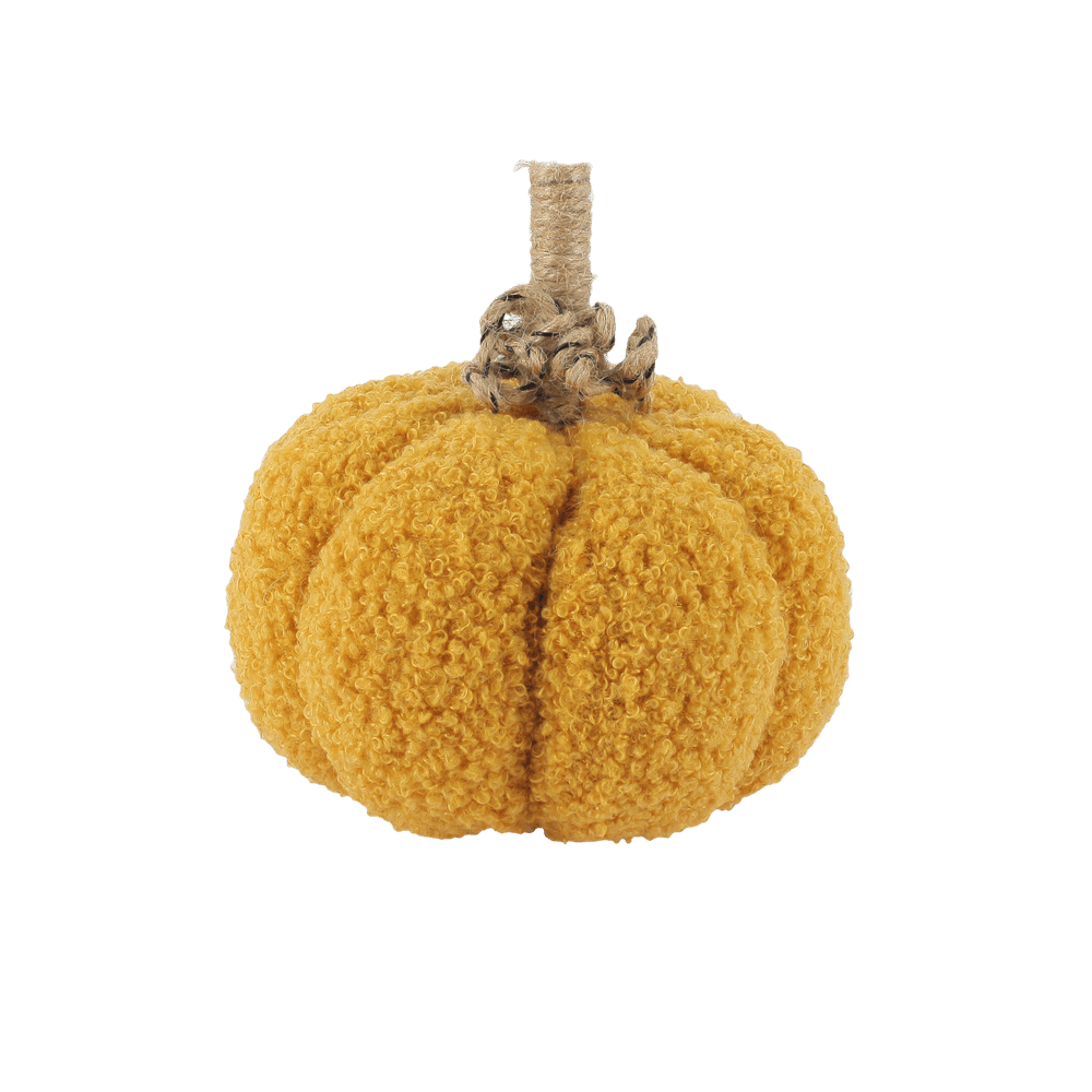 Citrouille en tissu bouclette, coloris ocre - D.11x13cm