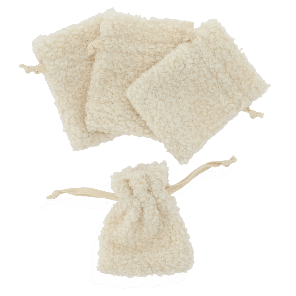 4 pochons en tissu bouclette, coloris crème - 8x10cm