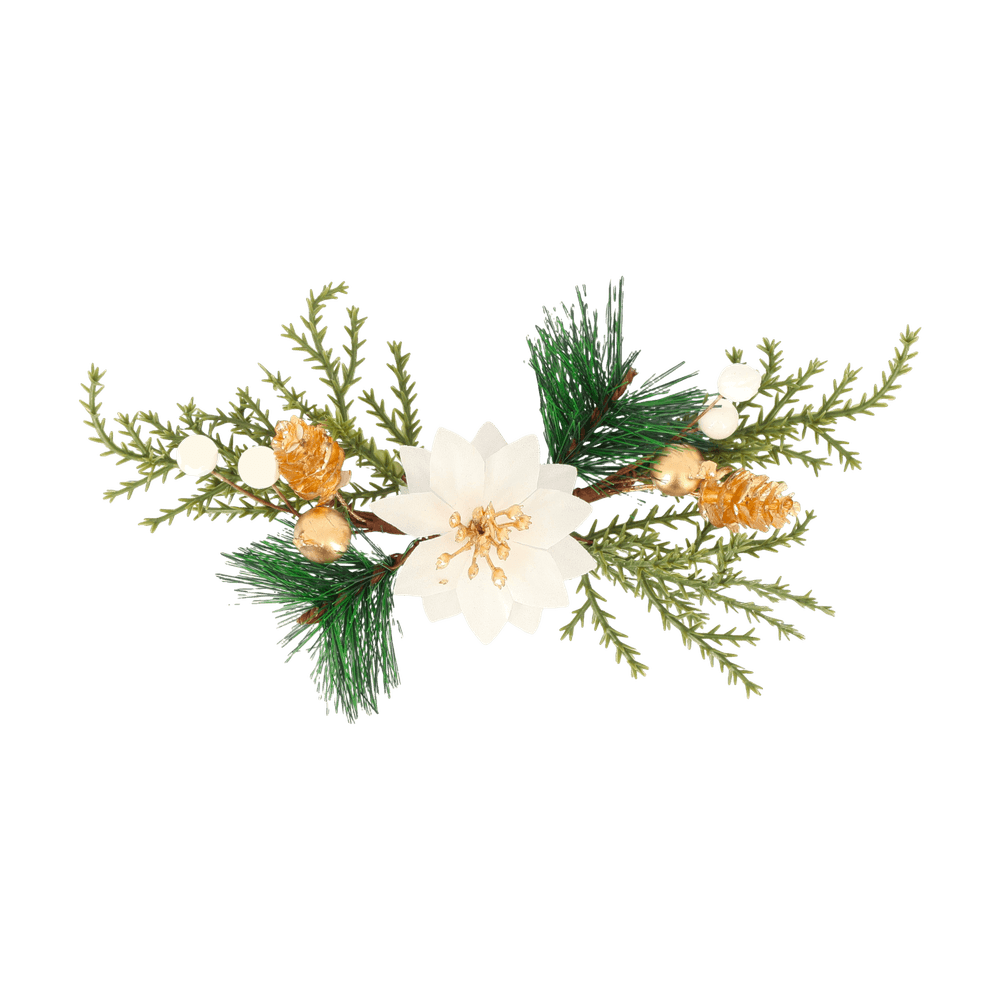 Décoration 'Rêverie' avec poinsettia, coloris blanc/vert/or - 21cm