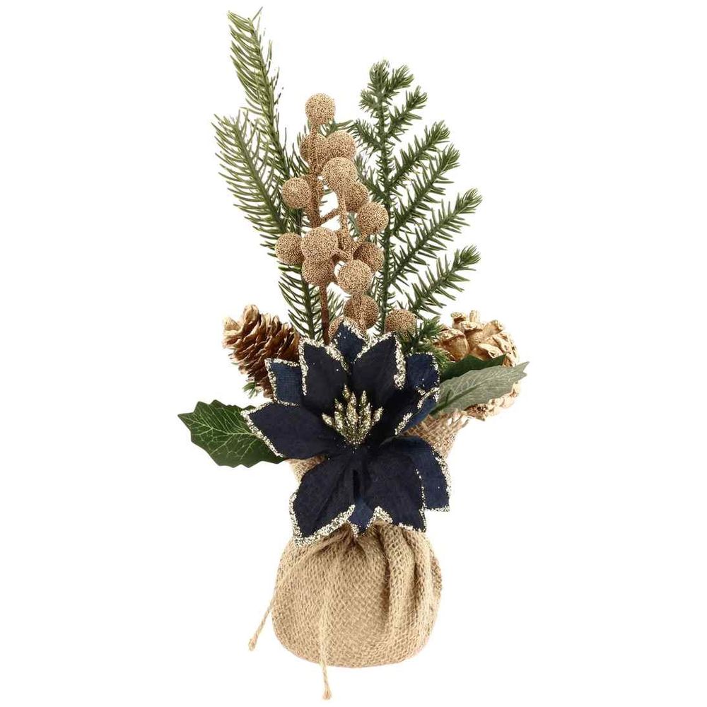 Composition 'Rêverie' avec poinsettia pailleté vert - D.6x28cm