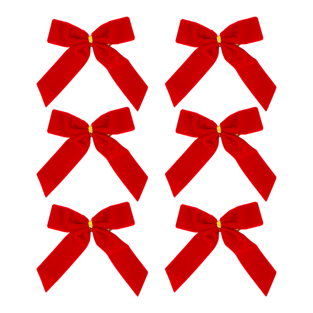 6 nœuds en velours, coloris rouge - 9x9cm