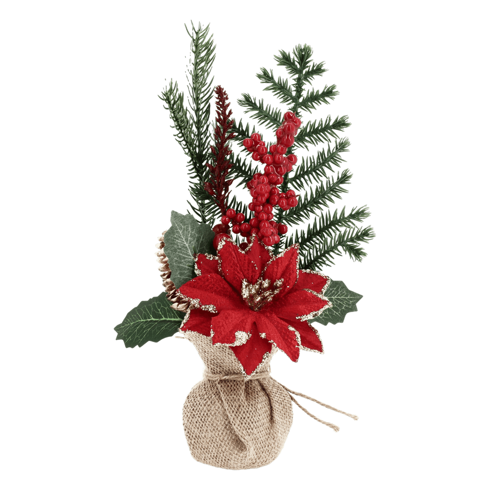 Composition éclat avec poinsettia, coloris vert/rouge/or - D.6x29cm