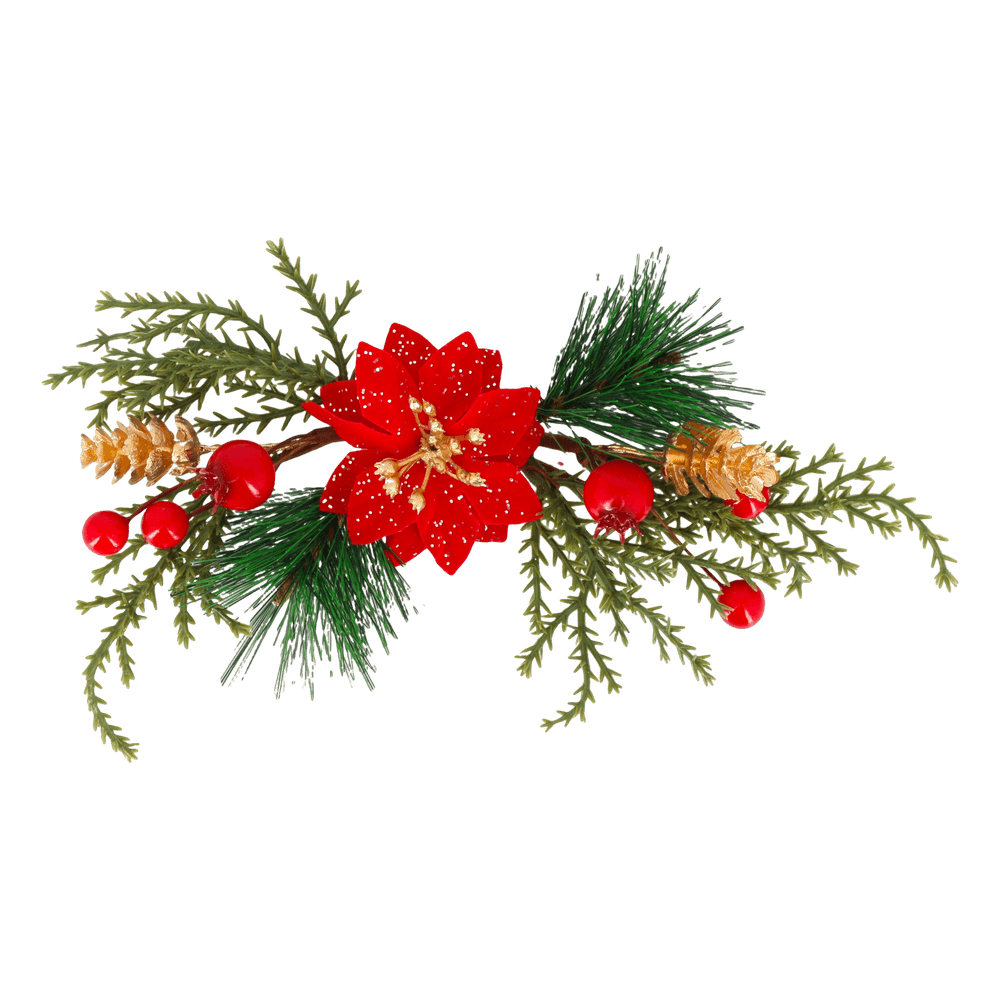 Décoration éclat avec poinsettia, coloris vert/rouge/or - 20x8cm
