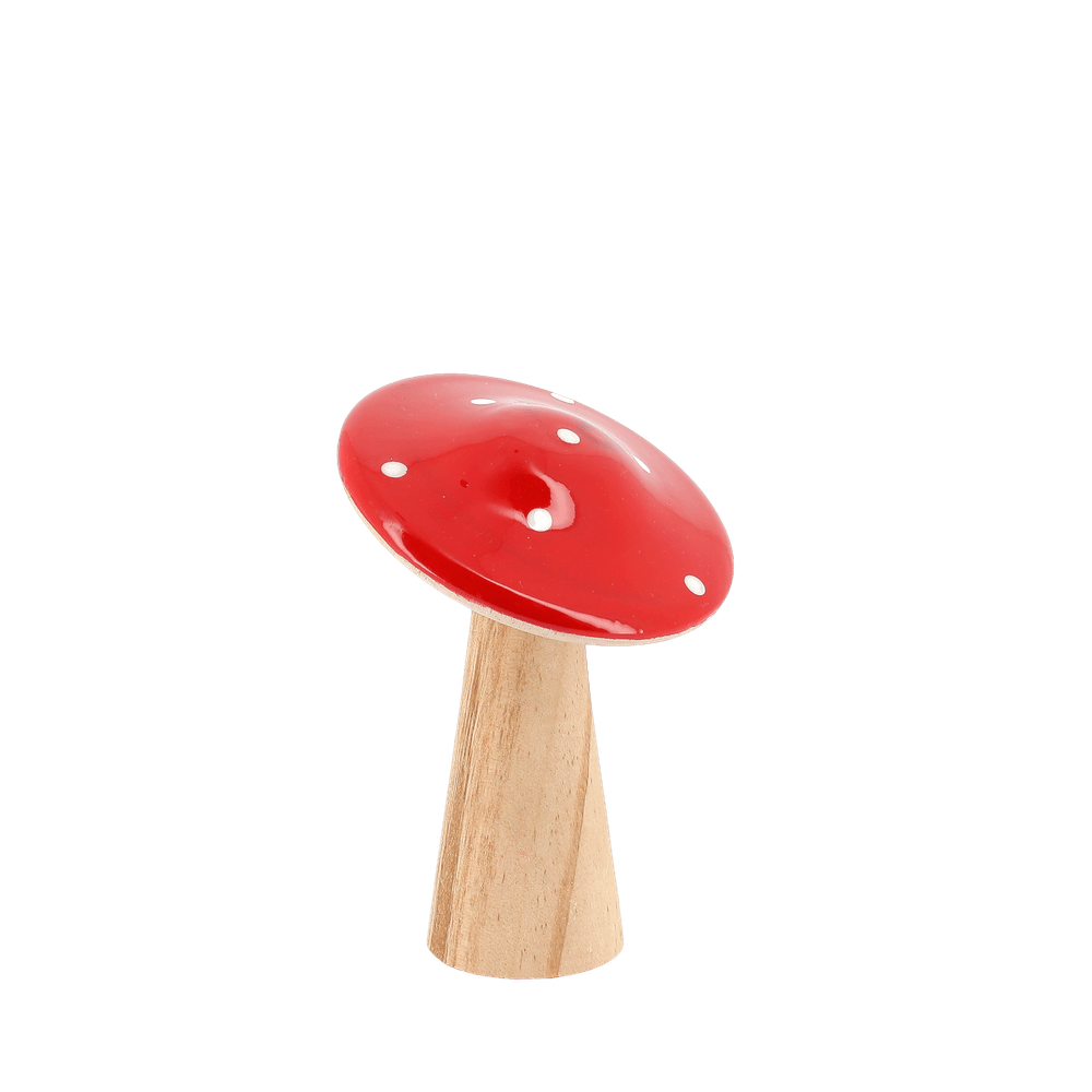 Champignon rond à pois en bois laqué, coloris rouge/blanc - D.7,5x10cm