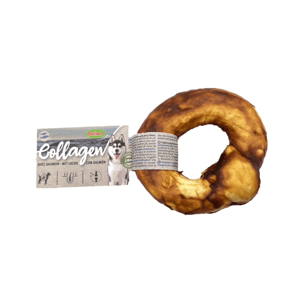 Friandise pour chien, donut de collagène au saumon, 10 cm