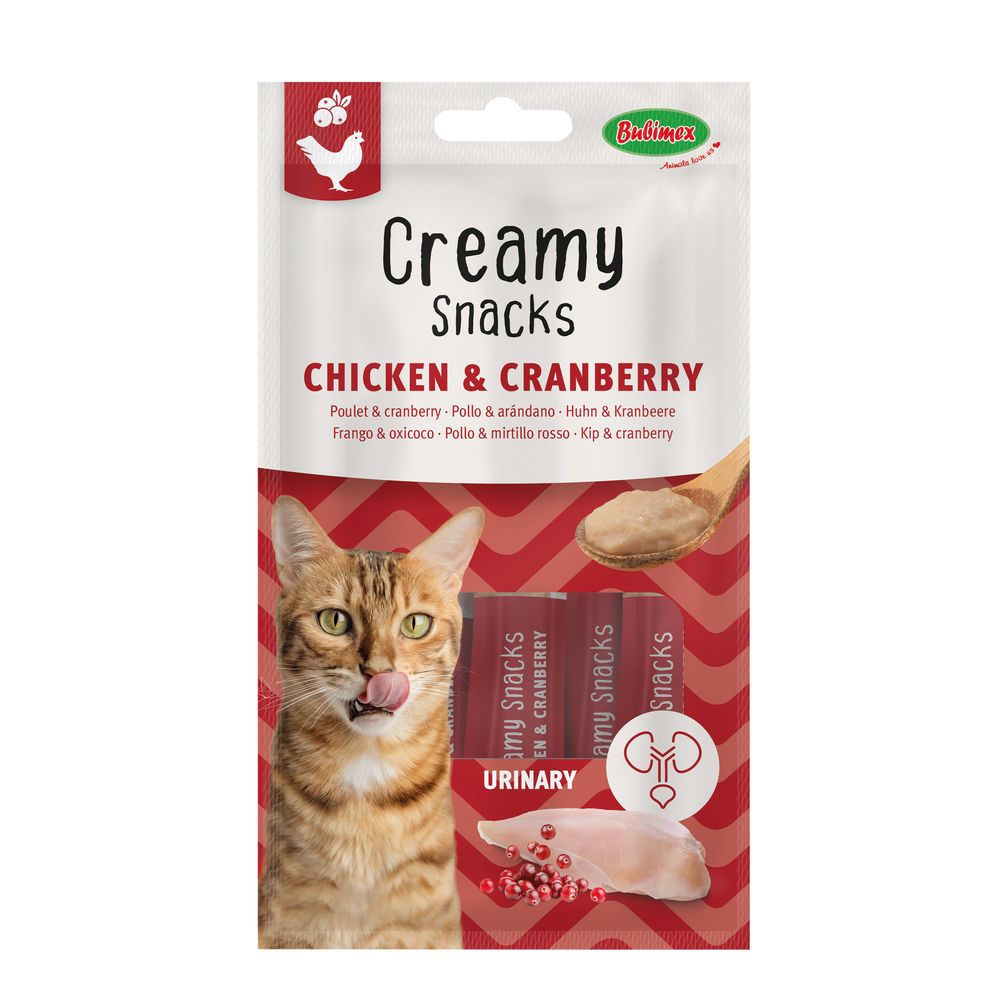 Friandise à lécher pour chat 'Creamy snacks', poulet et cranberry - x4