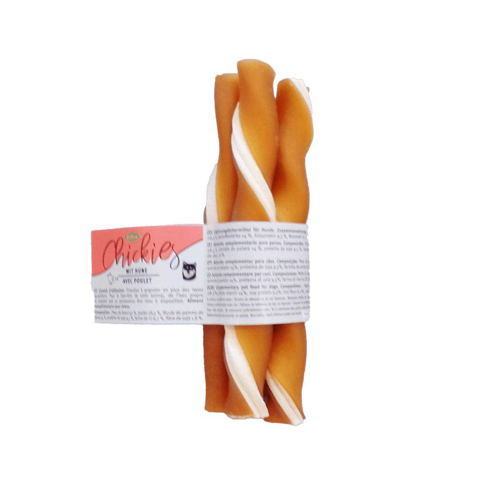 Friandise pour chien, bâtonnet à mâcher torsadé au poulet, 12 cm