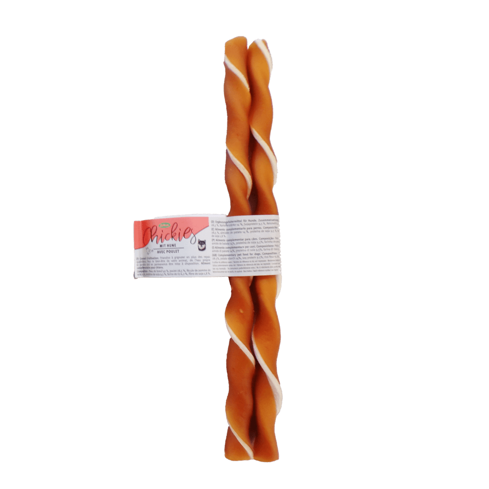 Friandise pour chien, bâtonnet à mâcher torsadé au poulet, 25 cm