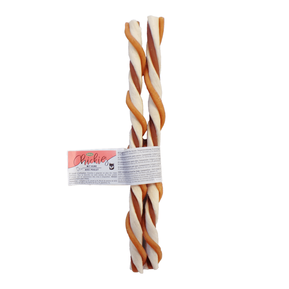 Friandise pour chien, bâtonnet de collagène torsadé au poulet, 15 cm