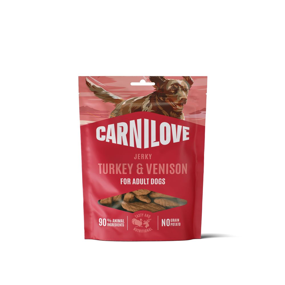 Friandises pour chien 'Jerky', à la dinde et au cerf - 100g
