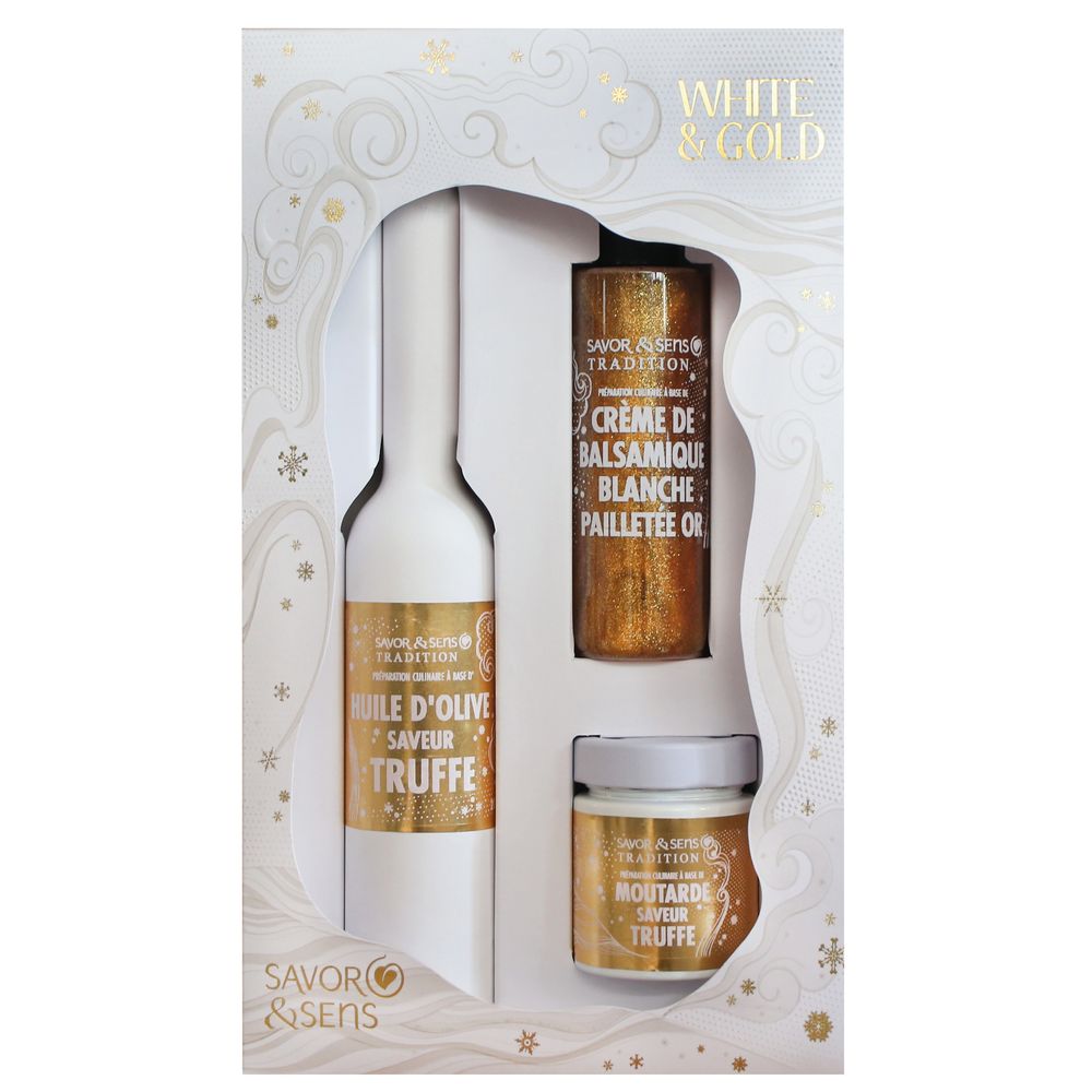 Coffret White and Gold : huile d'olive, moutarde, crème de balsamique