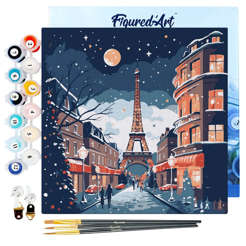 Mini peinture par numéros avec cadre 'Noël à Paris' - L.20xl.20cm