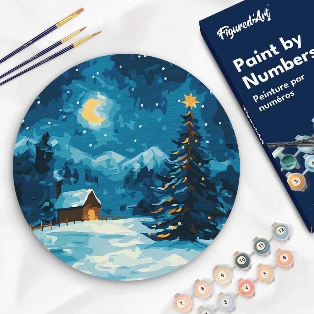 Peinture par numéros sur disque 'Nuit étoilée à Noël' - D.30cm
