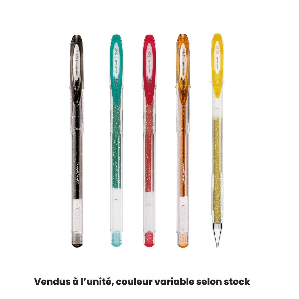Pochette de 5 rollers Signo, encre gel pailleté : pointe large 1mm