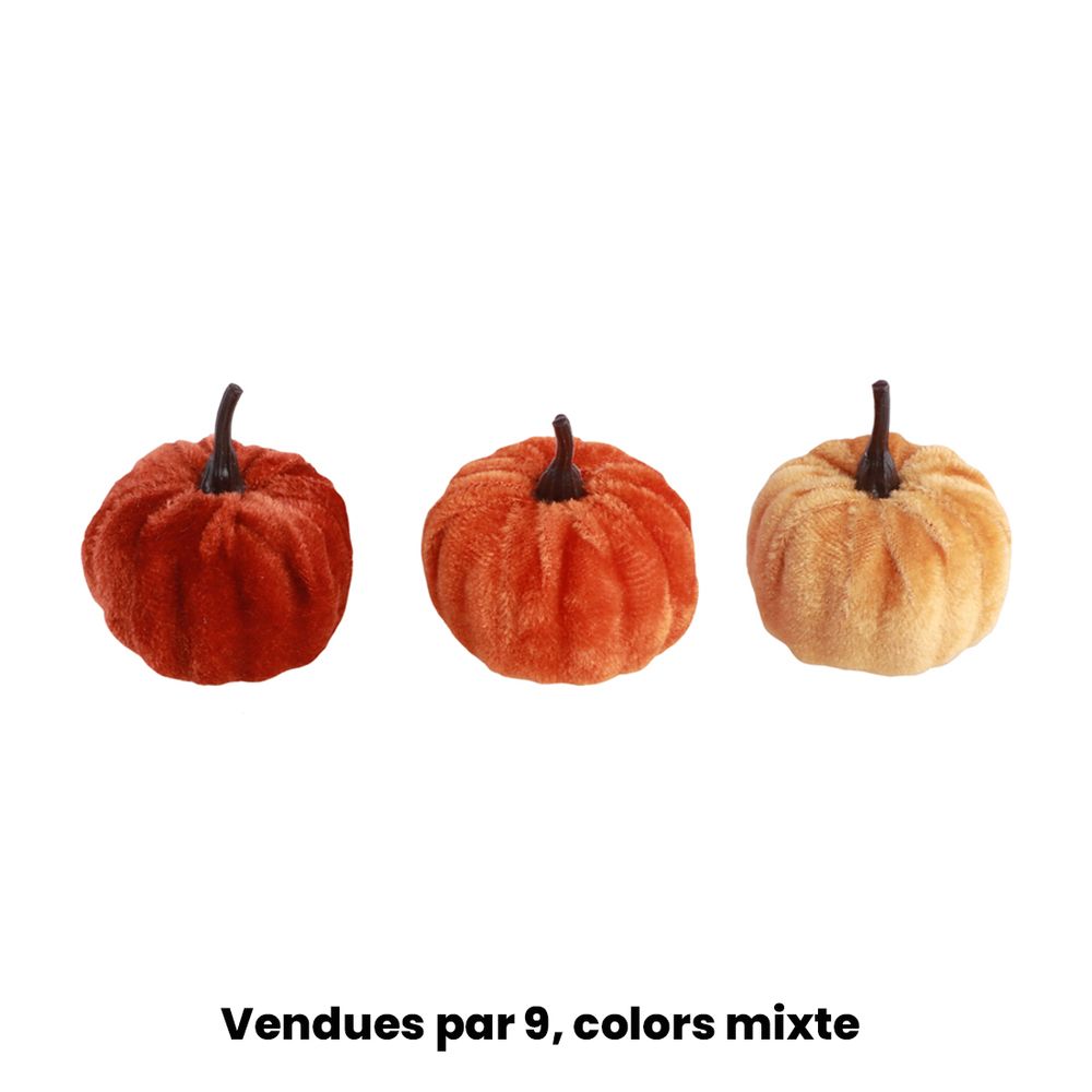 Lot de 9 citrouilles en velours, coloris mixte - D.5cm
