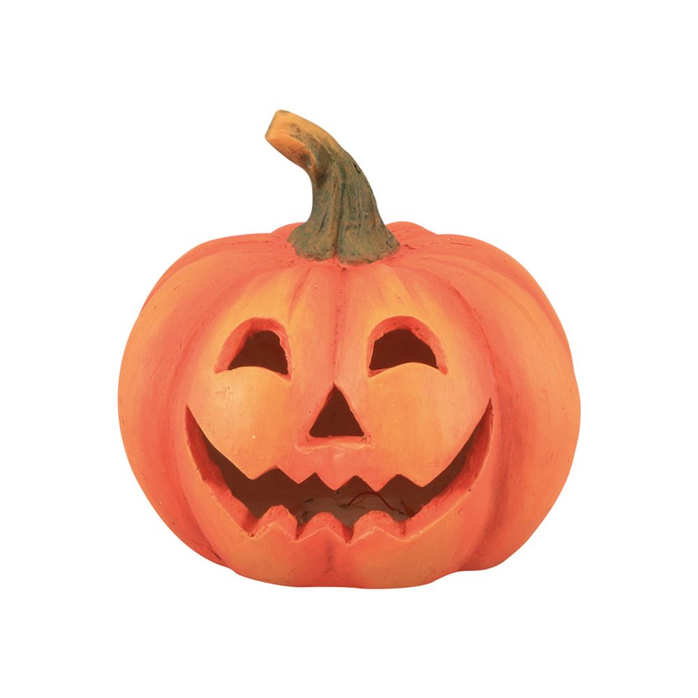 Citrouille sculptée avec LED, coloris orange - H.22,5cm