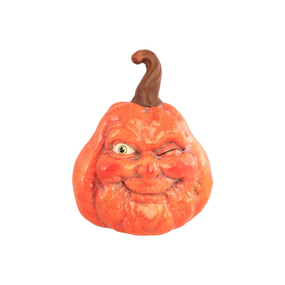 Citrouille visage clin d'œil, coloris orange - H.8,5cm