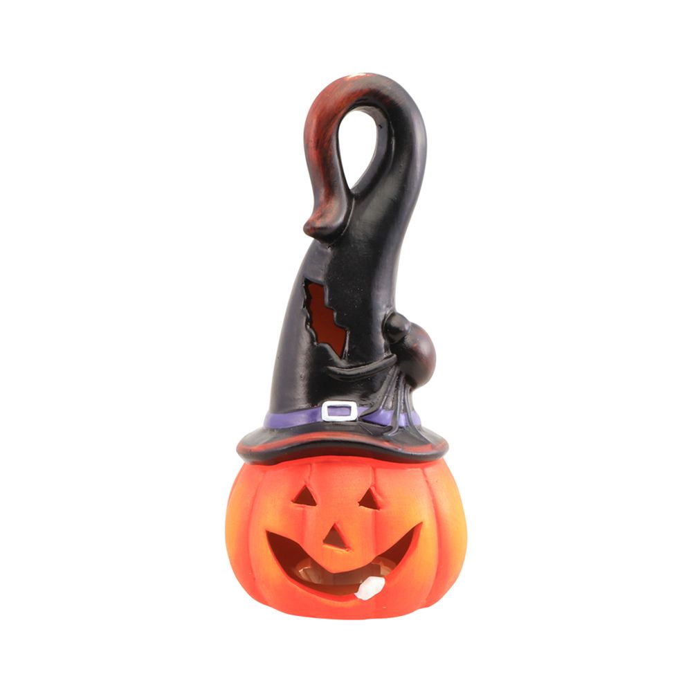 Citrouille avec chapeau pointu et araignée LED - D.7,5cm