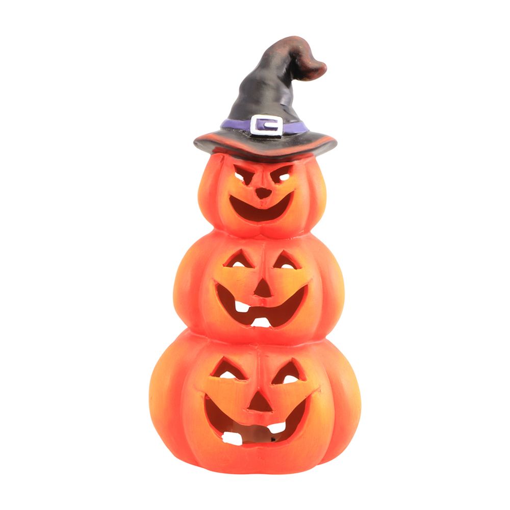 Citrouilles superposées avec chapeau pointu et LED - H.22,5cm