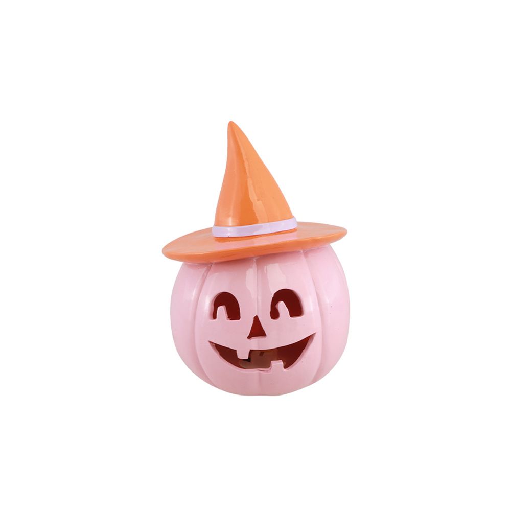 Citrouille avec chapeau orange 'Summerween', coloris rose - H.12,5cm