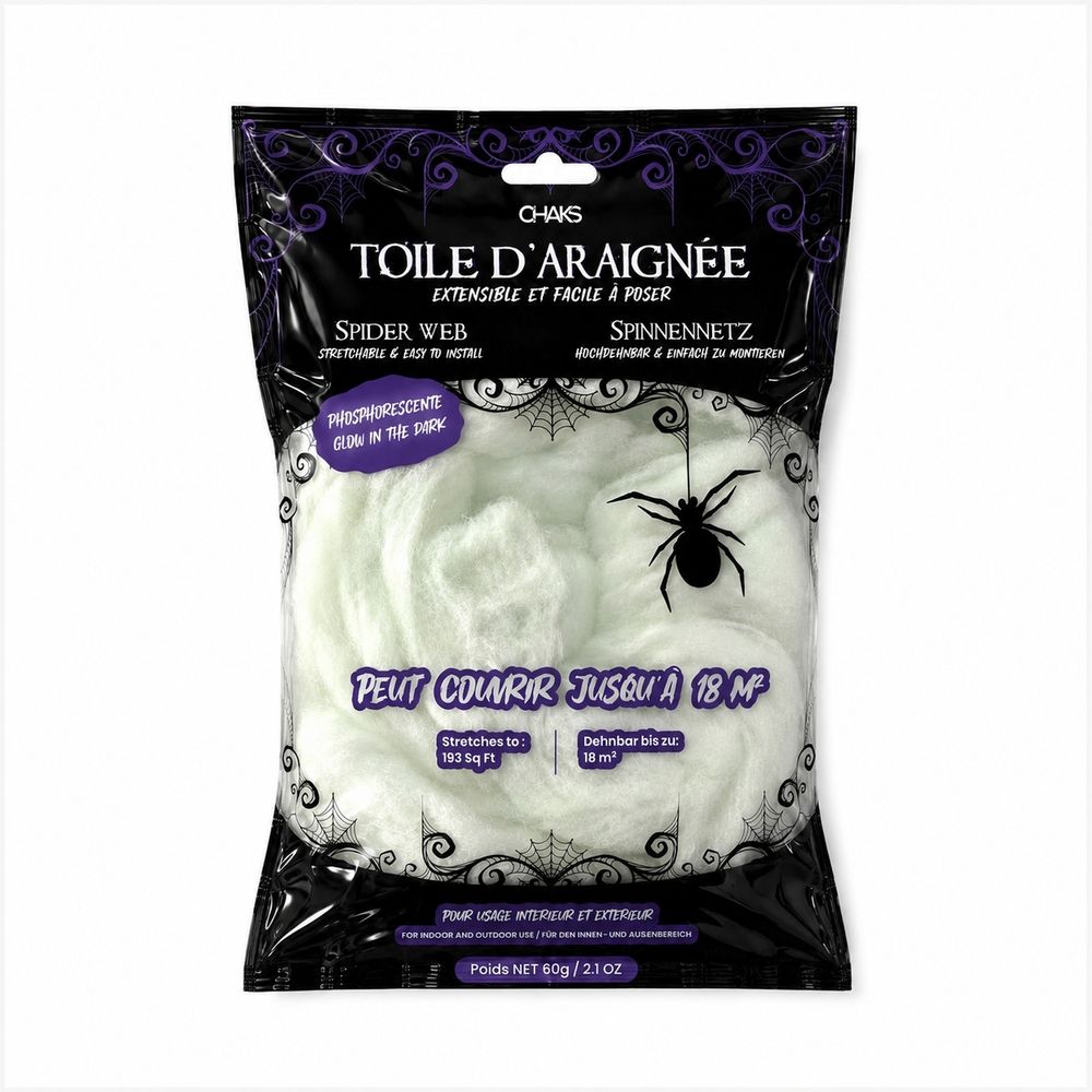 Toile d'araignée blanche phosphorescente - 60g