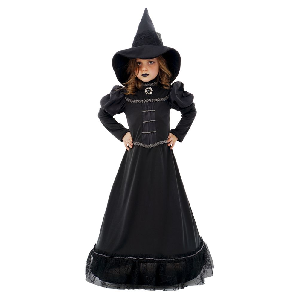 Déguisement enfant, robe de sorcière avec chapeau noir - taille 152cm