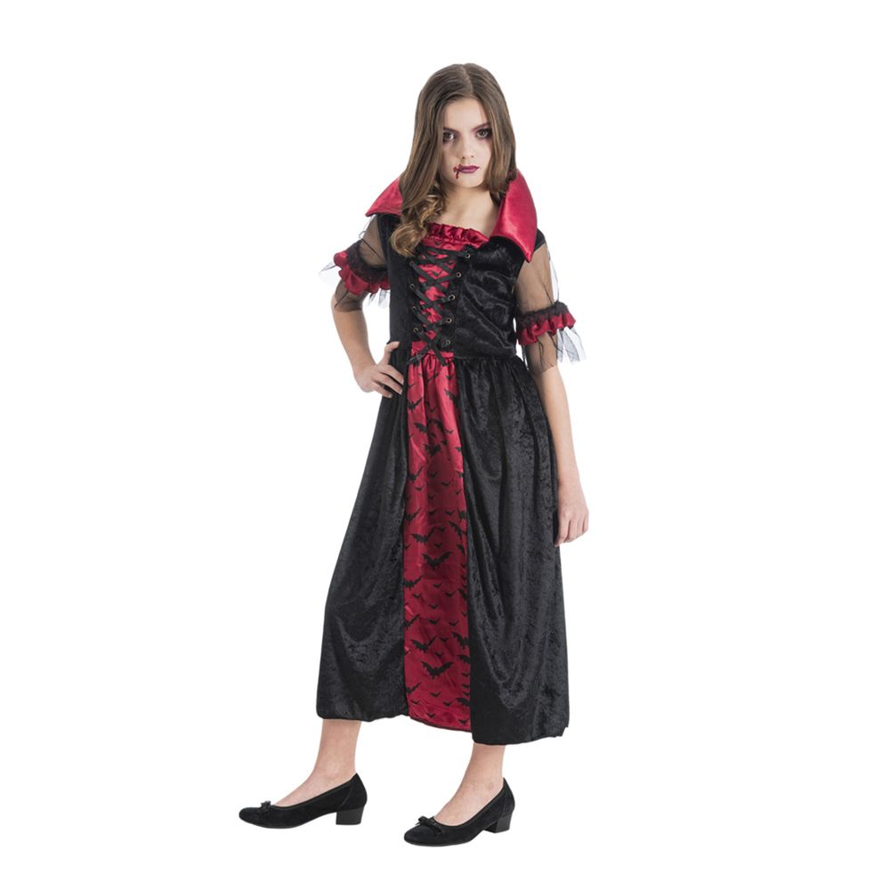 Robe déguisement enfant, 'Vampiresse Tessa', rouge/noir - taille 140cm