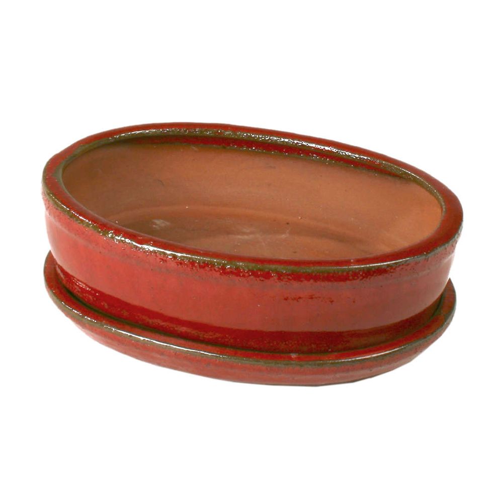 Bol à Bonsaï Avec Soucoupe Carré Vert Taille 2 - Modèle G81 - 14,5 X 11,3 X 6,6 Cm