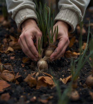 Une personne qui plantes des bulbes pour l'automne