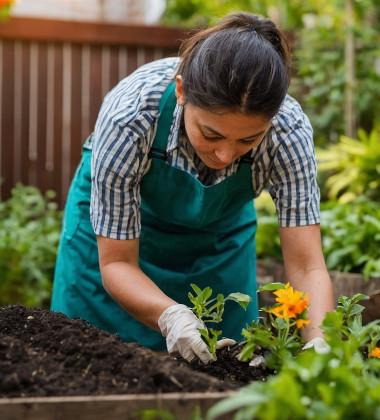 Femme retirant les mauvaises herbes de son potager