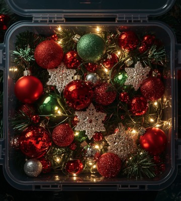 boite de rangement en plastique avec décorations de noël