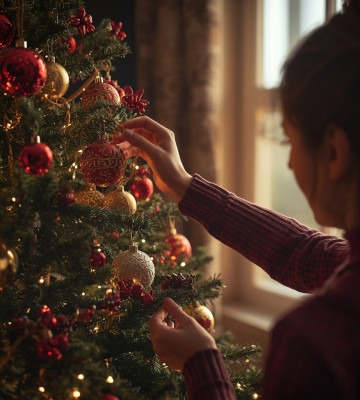 Un sapin décoré par une femme pour noël