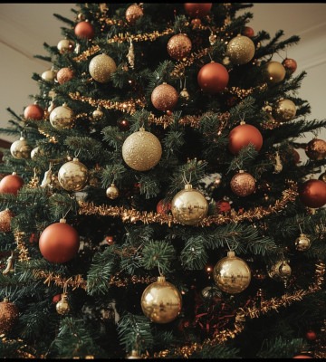 Sapin de noel avec une décoration de noel équilibré qui donne un volume