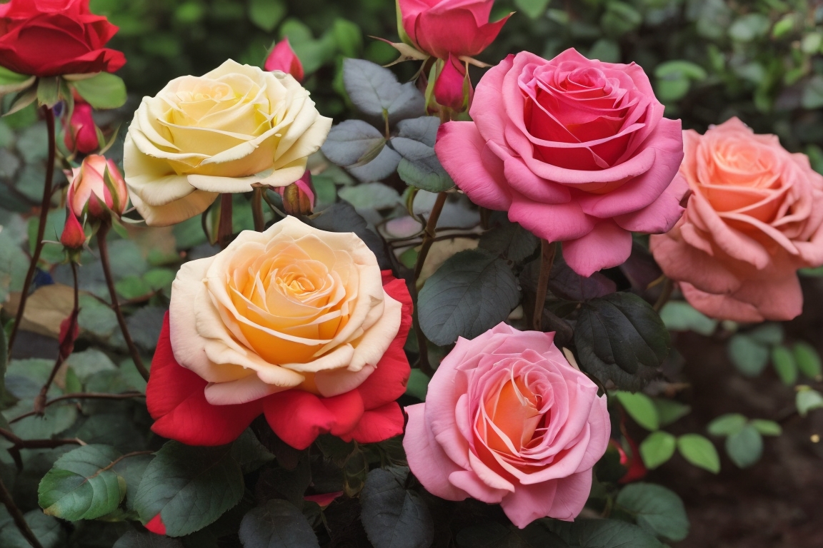 buisson de roses multicolore 