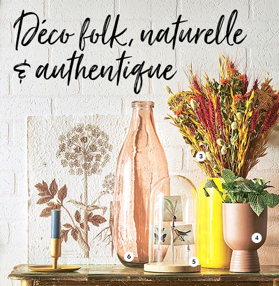 3. Fleurs séchées Plusieurs variétés et coloris (733830-834-801147) En botte - 4. Cache-pot Scor En métal. Deux tailles. Coloris marron (837223) Coloris rose (837216) - 5. Cloche avec décor En verre, socle en bois. H. de 19 à 24 cm (837117-837124) - 6. Vase Pilar En verre. H. 40 cm (837178) 3. Fleurs séchées Plusieurs variétés et coloris (733830-834-801147) En botte - 4. Cache-pot Scor En métal. Deux tailles. Coloris marron (837223) Coloris rose (837216) - 5. Cloche avec décor En verre, socle en bois. H. de 19 à 24 cm (837117-837124) - 6. Vase Pilar En verre. H. 40 cm (837178)