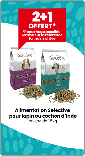 2+1 offert sur l'alimentation pour lapin ou cochon d'inde