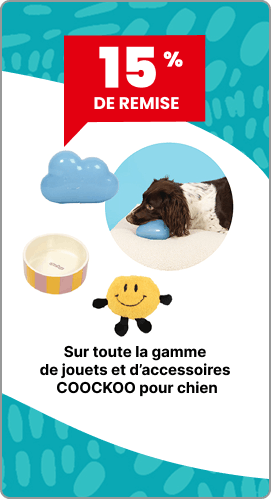 15% Sur toute la gamme de jouets et d’accessoires COOCKOO pour chien